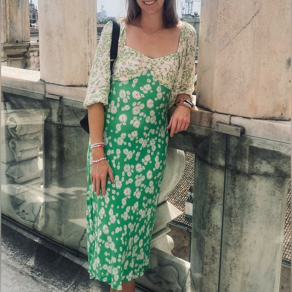 RIXO Daisy Long Puff Sleeve Swing Women’s Green Floral Maxi Dress Plus Size 16 - Picture 12 of 15